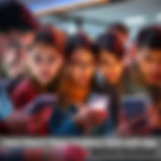 Group of people looking at their phones with expressions of frustration due to app issues before an auction